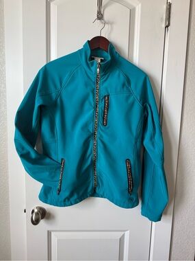 Ariat Kids/Women’s Teal Softshell Jacket with Leopard Trim(see size description)